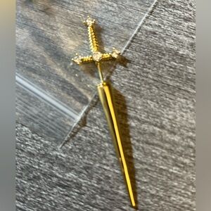 Crusader earrings sword cross earrings gold tone